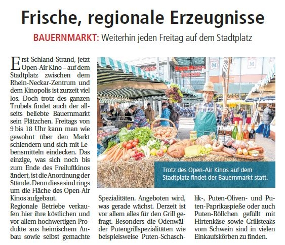 Rhein-Neckarzentrum in Viernheim. Oressmitteilung Bauernmarkt.